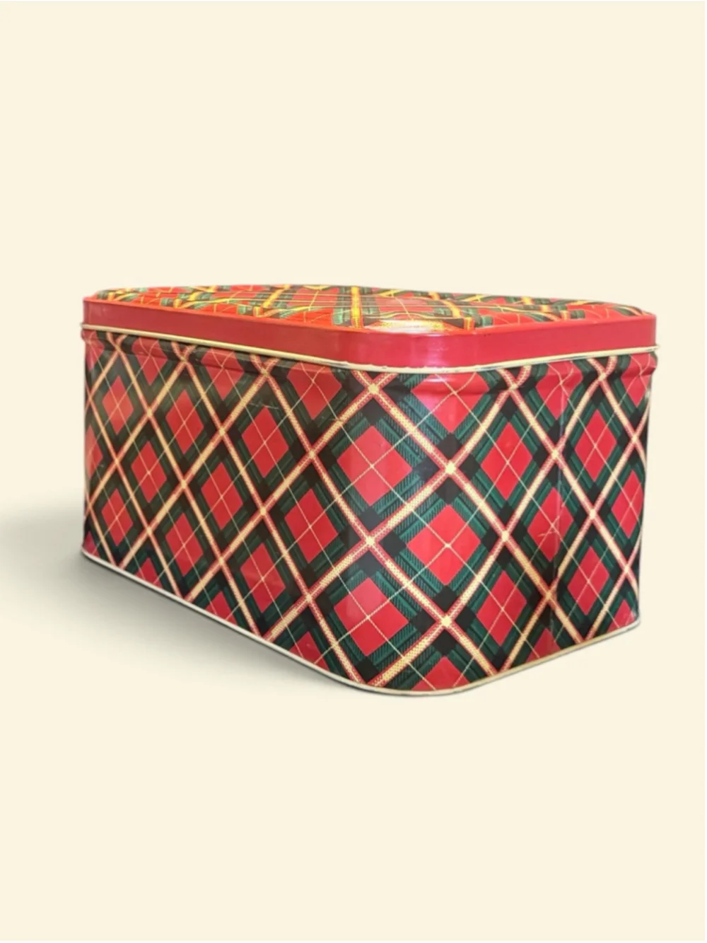 Vintage 1950s Tartan Plaid Metal Bread Box Red Green Yellow Mid Century Kitchen
